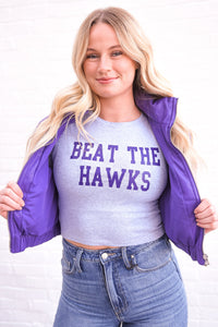 Beat The Hawks Grey Crop Tee