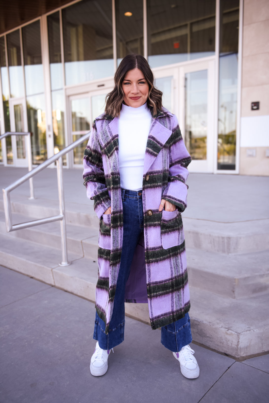 Purple Plaid Long Coat