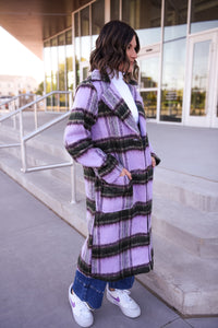 Purple Plaid Long Coat