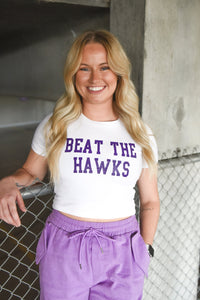 Beat The Hawks White Crop Tee