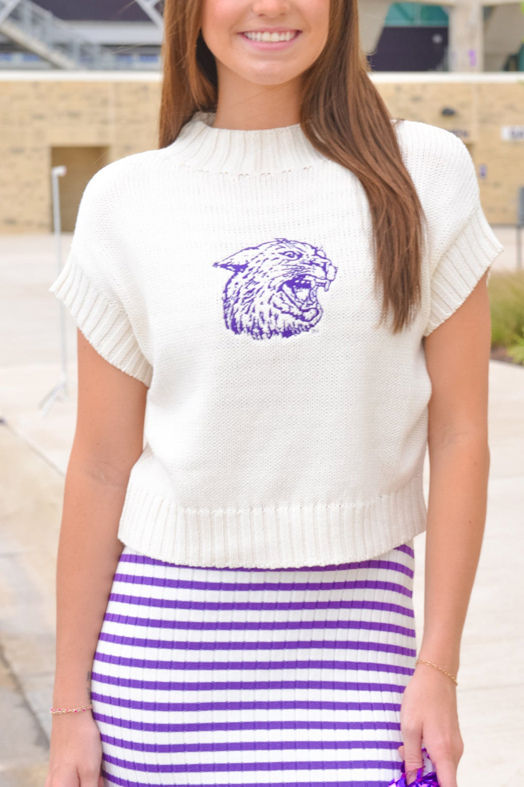 Embroidered Ratty Cat Mock Sweater