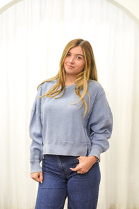 Oversized Blue Cropped Top