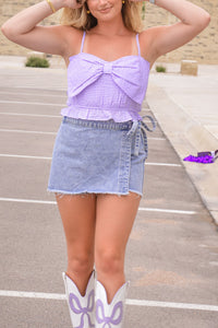 A3425 - Gingham Lavender Bow Tank