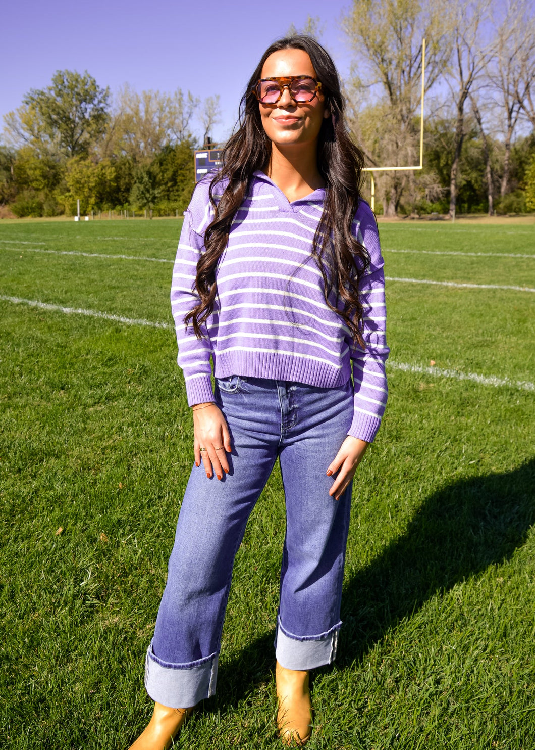 V-Neck Periwinkle Striped Sweater