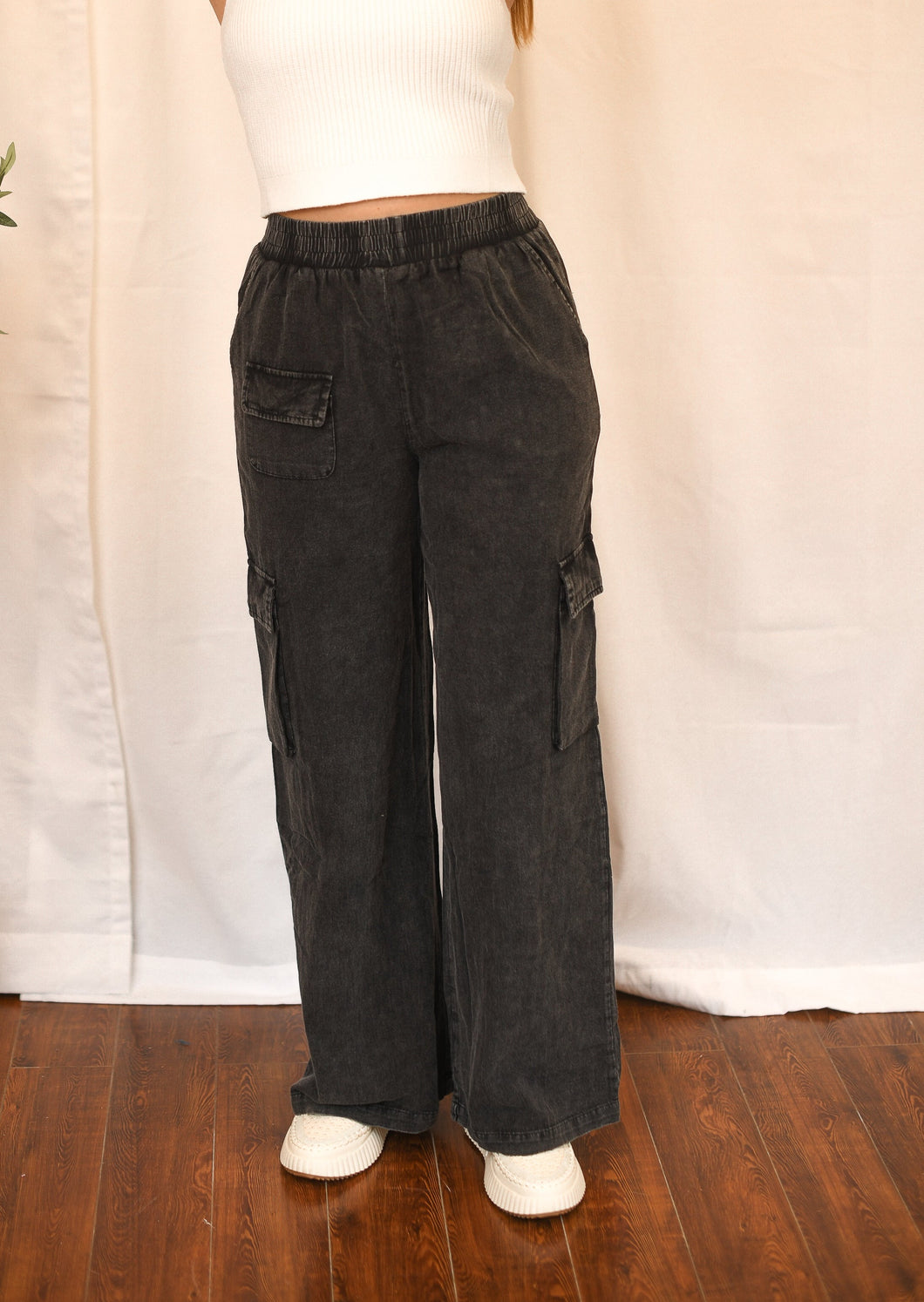 Mineral Wash Black Cargo Pants