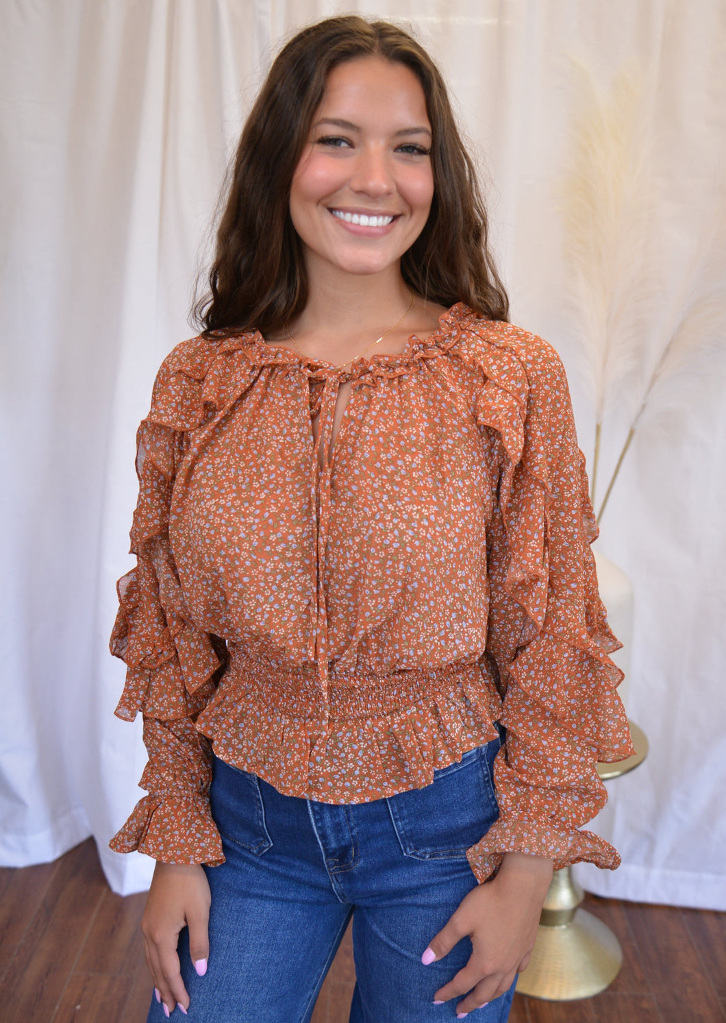 Ericka Printed Chiffon Long Sleeve Blouse