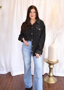 Button Front Closure Washed Textured Woven Jacket