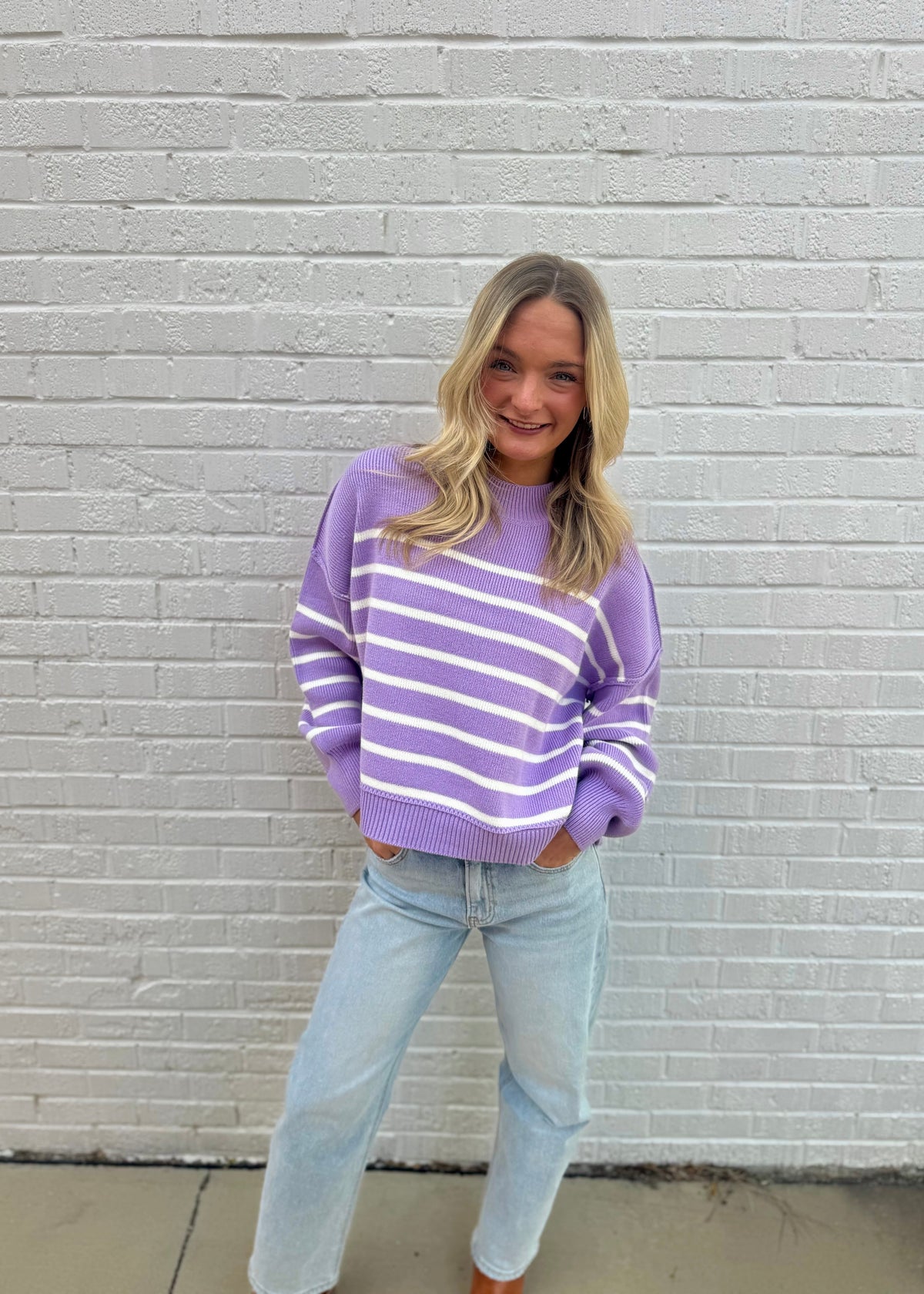 Lavender Striped Long Sleeve Sweater