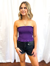 Load image into Gallery viewer, Purple Smocked Bandeau Top
