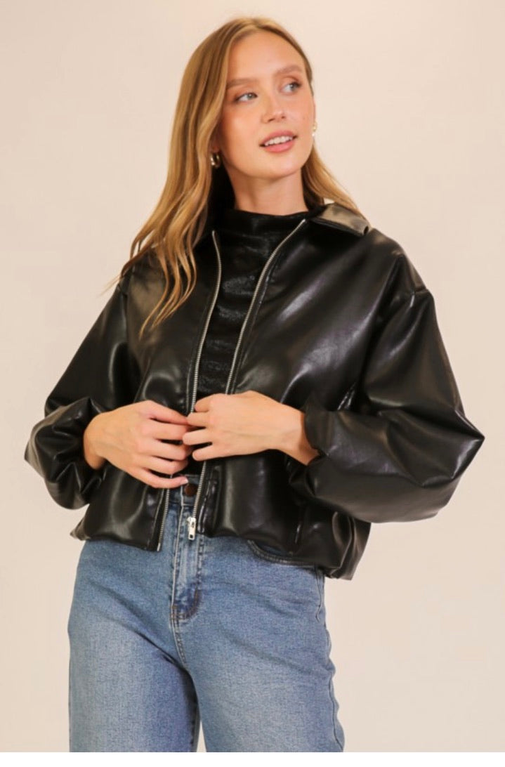Faux Leather Cropped Jacket