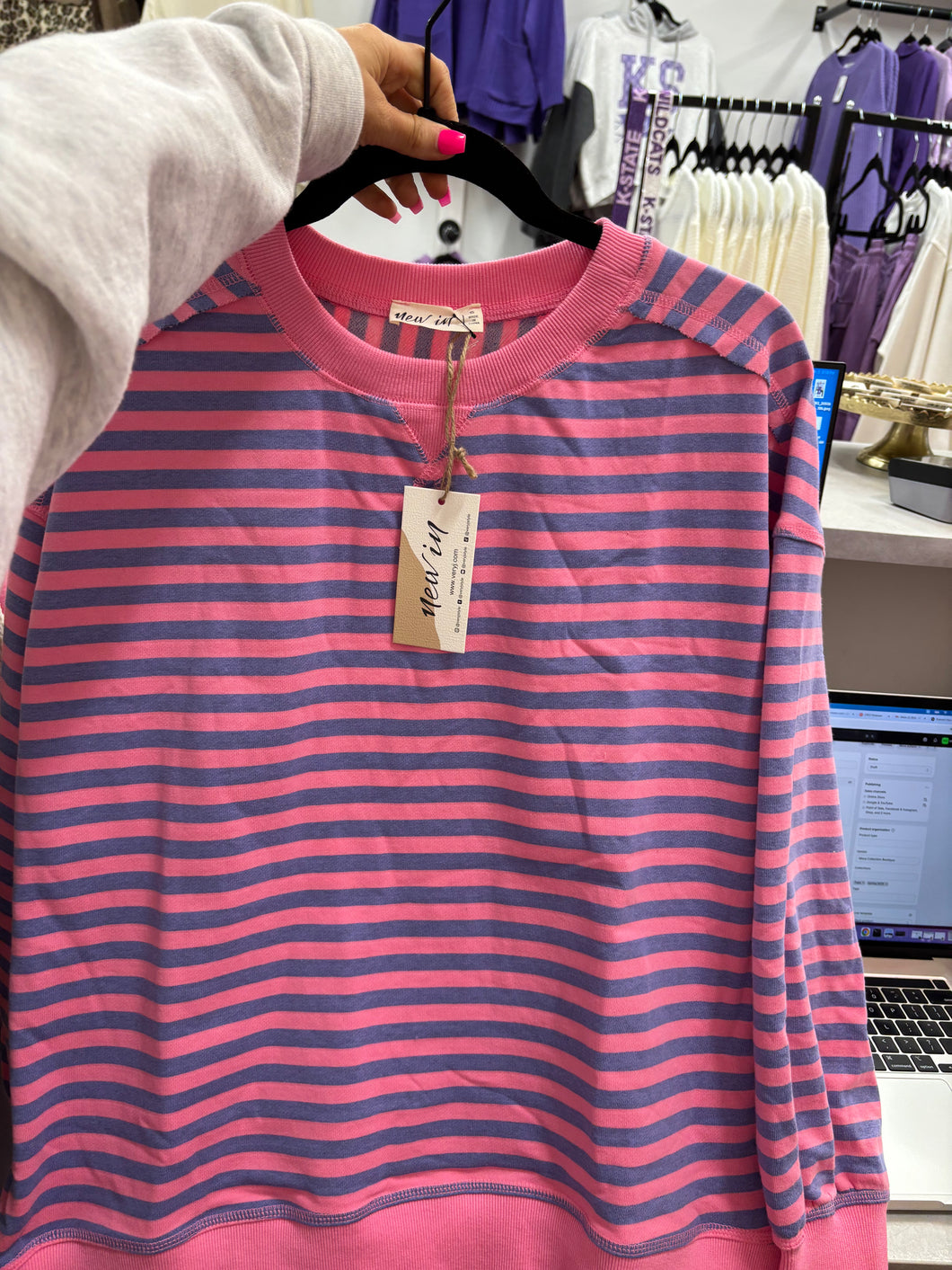 Pink and Blue Stripe Sweatshirt