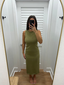 Olive Sleeveless Long Sweater Dress
