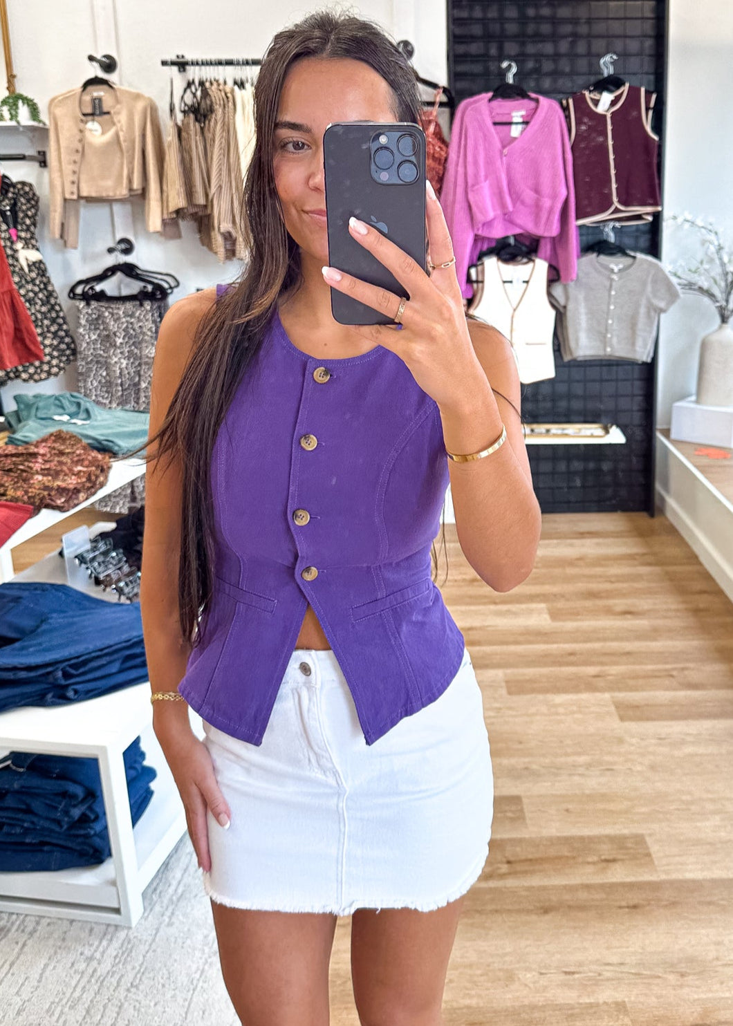 Purple Denim Vest Top