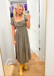 Brown Checkered Maxi Dress