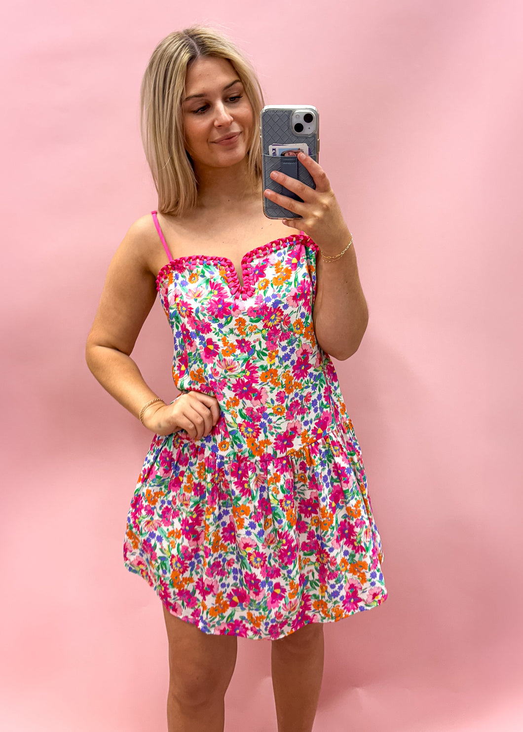 Floral Drop Waist Top Stitching