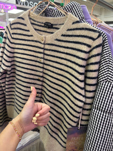 Black and Tan Striped Button Down Sweater