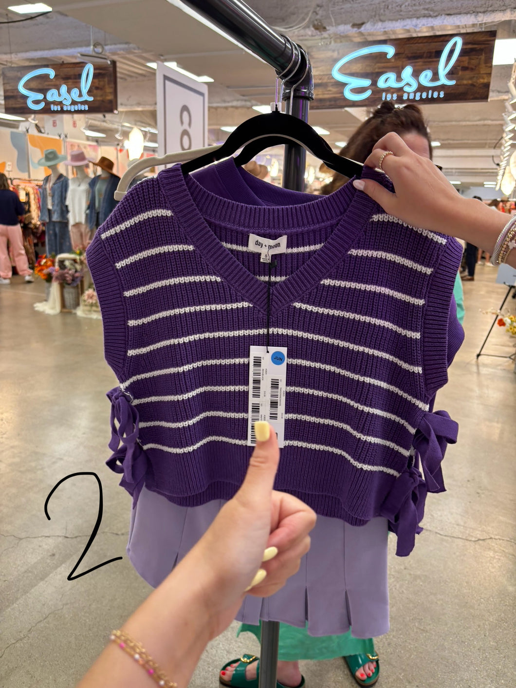 Purple Striped V Side Tie Sweater Vest