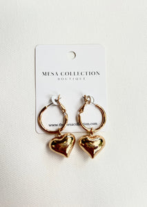 Gold Heart Dangle Hoops