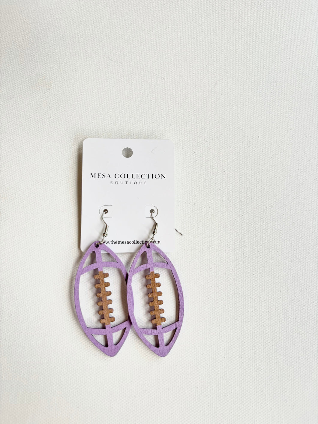 Purple Wood Football Earrings