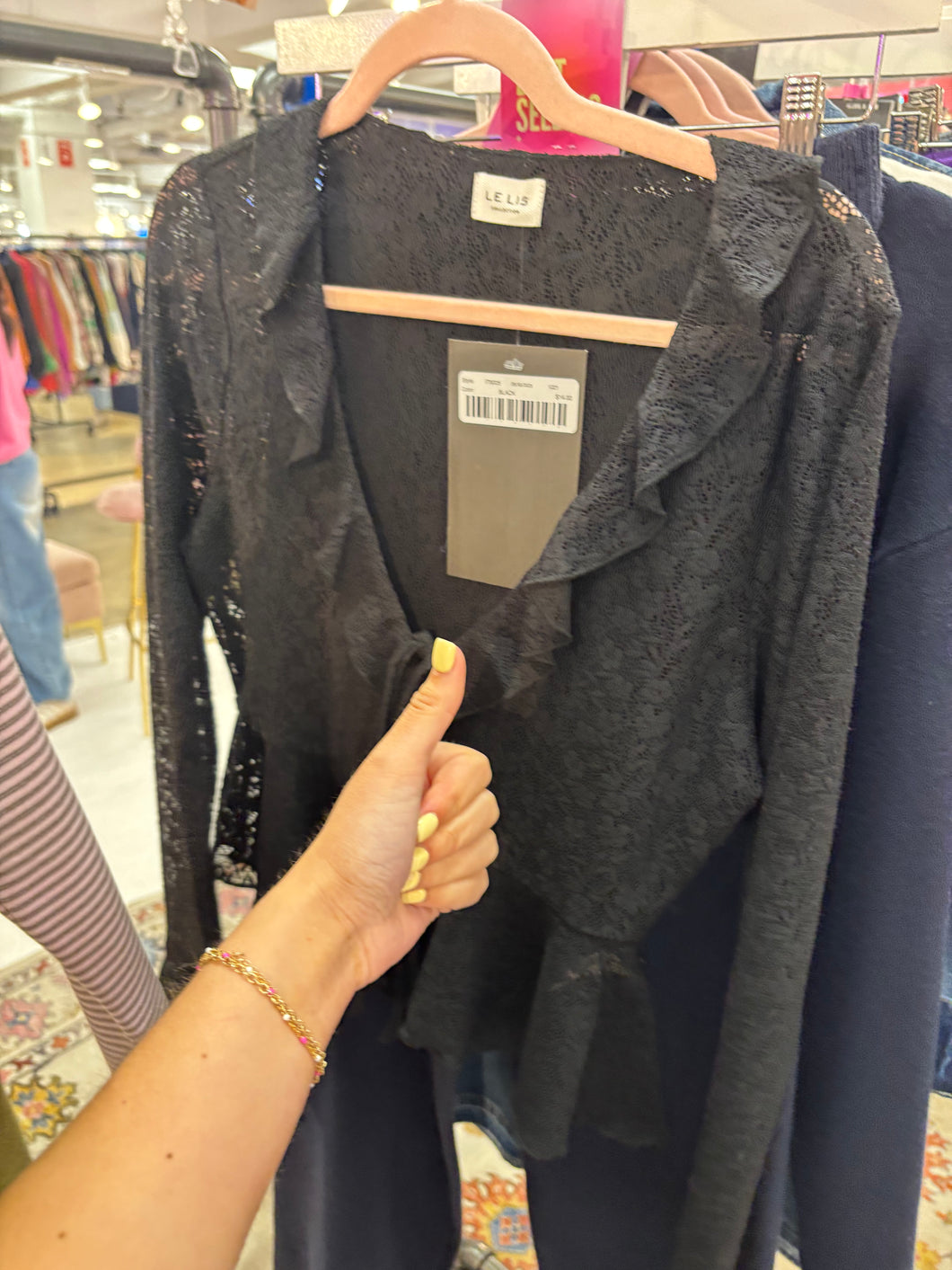 Black Ruffle Neckline Lace Top