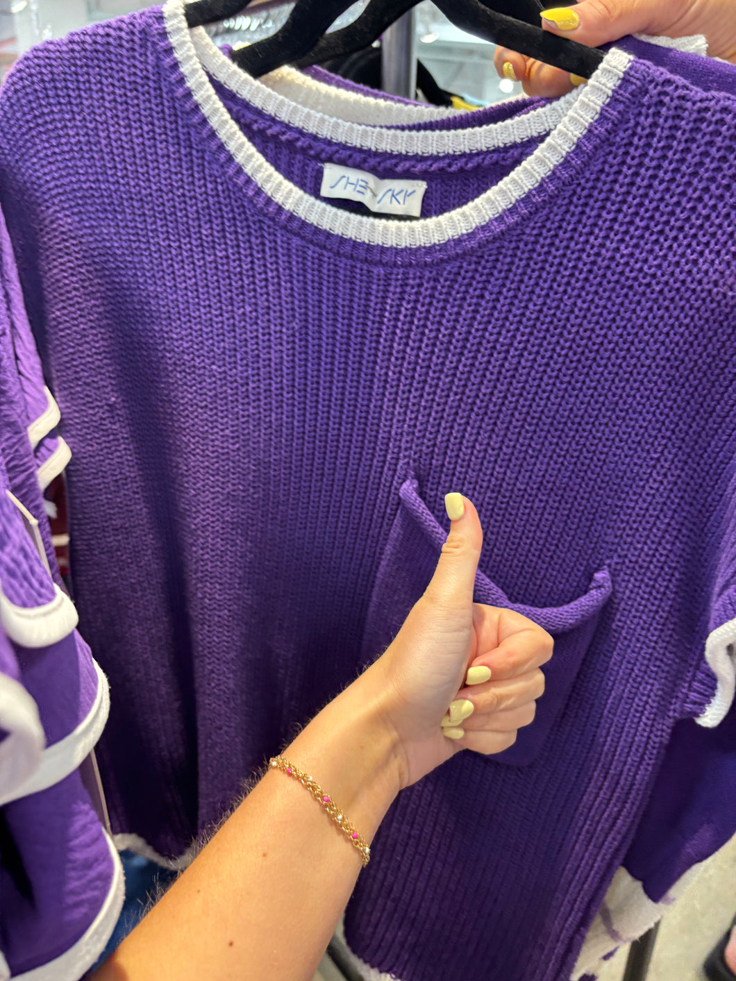 Round Neck Purple Pocket Top