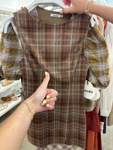Plaid Neutral High Neck Dress