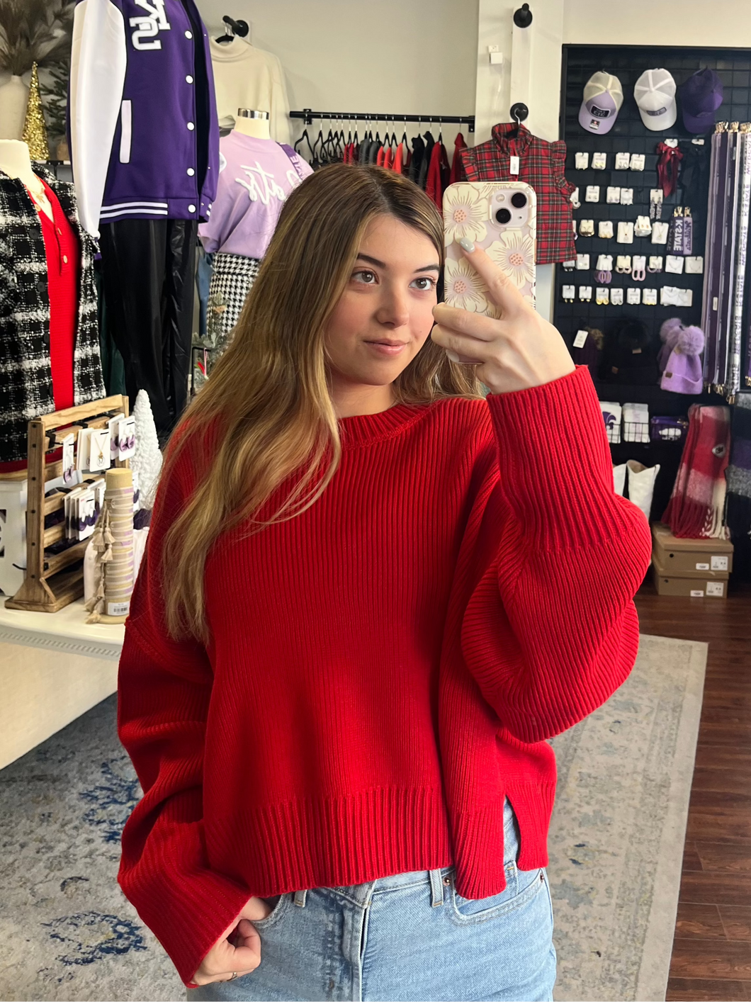 Red Double Crop Sweater