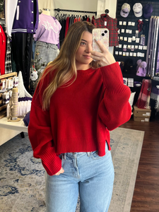 Red Double Crop Sweater