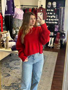 Red Double Crop Sweater