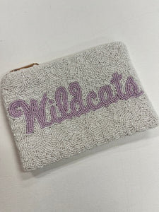 White Wildcat Beaded Coin Purse