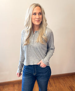 Grey Button Up Knit Top
