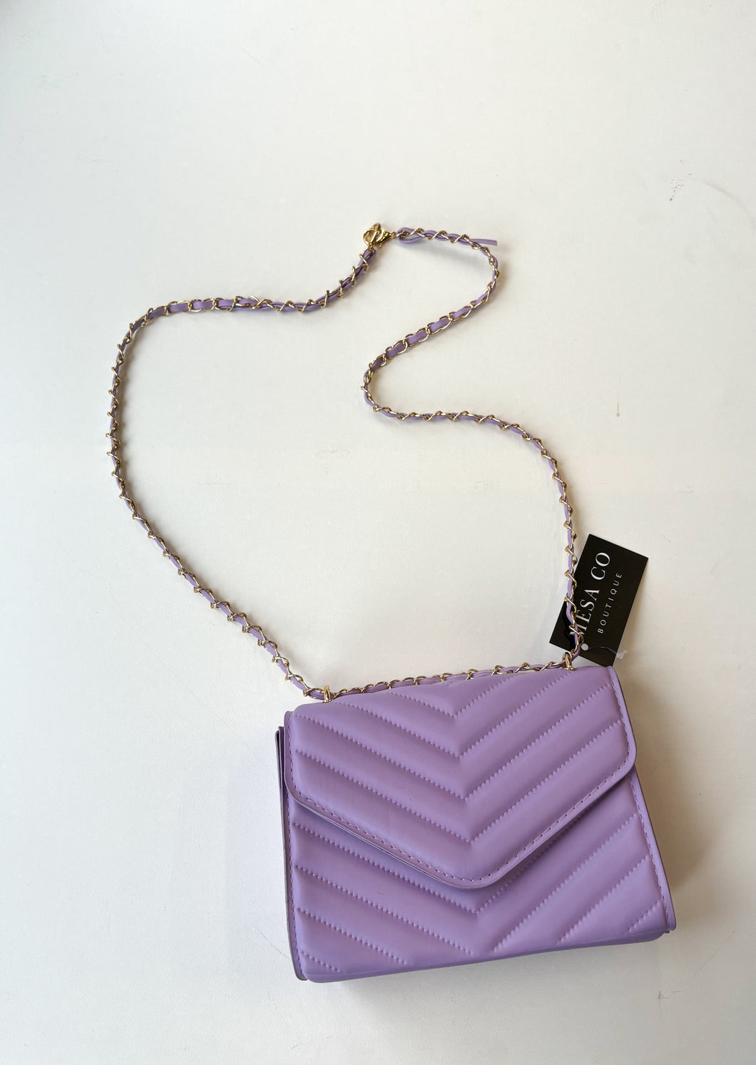 Faux Leather Quilted Mid Purse - Lavender