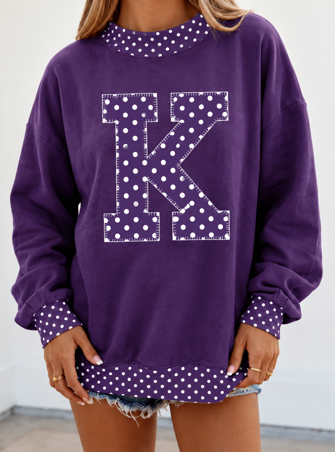 Purple Polka Dot K Mock Neck