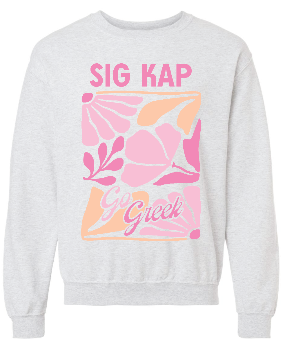 G-7: Pink and Orange Flower Greek Crew - Customizable