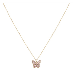 Pink Crystal and Gold Butterfly 16"-18" Necklace