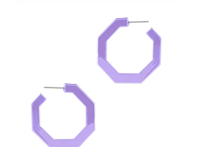 Lavender Color Coated Metal Hexagon 2" Hoop Earring