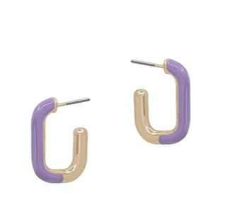 Lavender Epoxy and Gold Huggie Hoop Earring