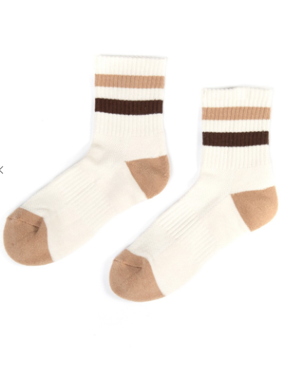 Color Block Strip Socks Cream