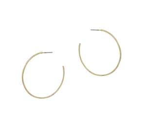 Thin Hammered Gold 1.75" Hoop Earring