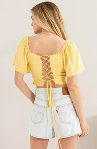 Yellow Lace-Up Top