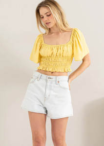 Yellow Lace-Up Top