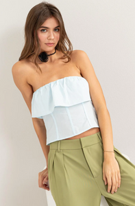 Blue Ruffle Tube Top