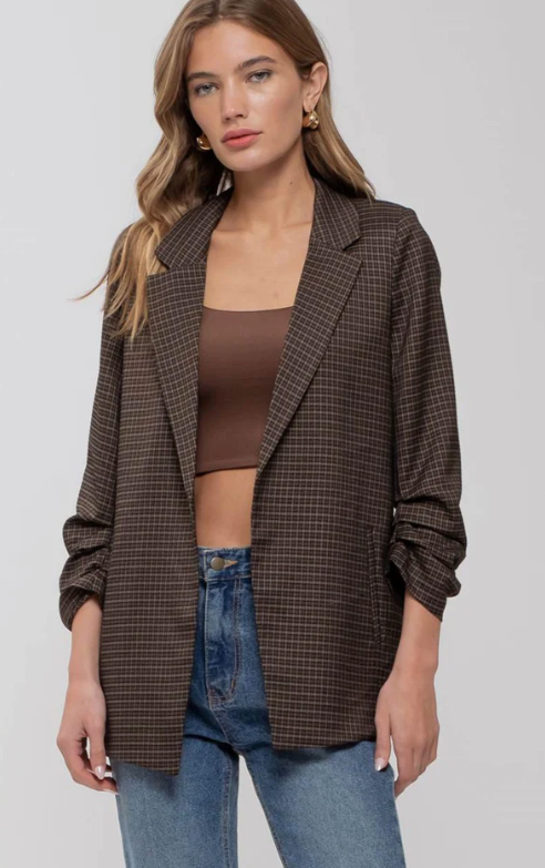 Plaid Mocha Collared Blazer