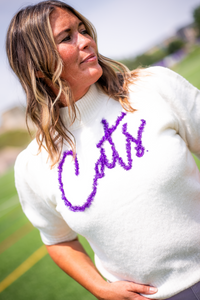 Cats Tinsel Script Mock Neck