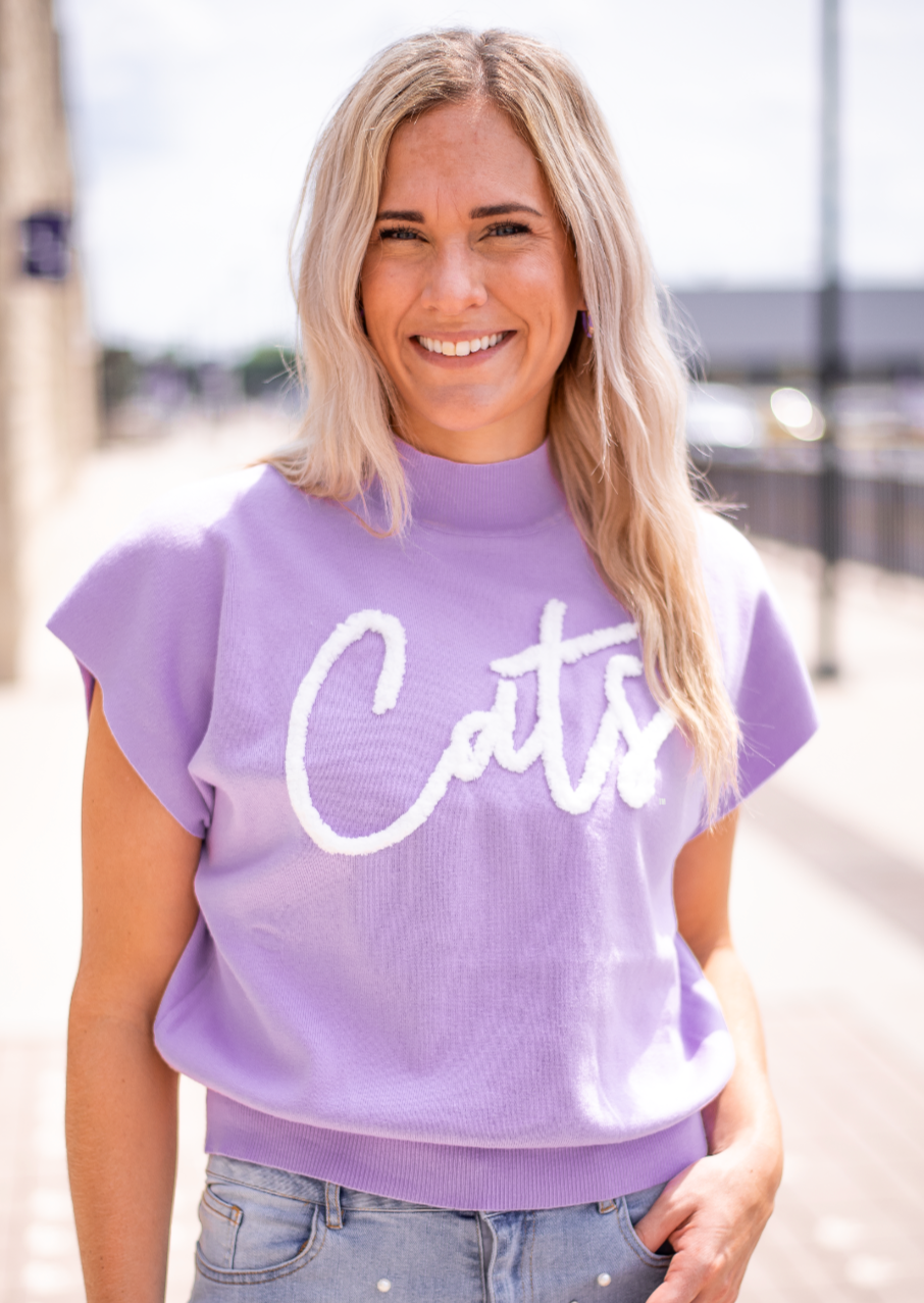 Cats Yarn Script Mock Neck