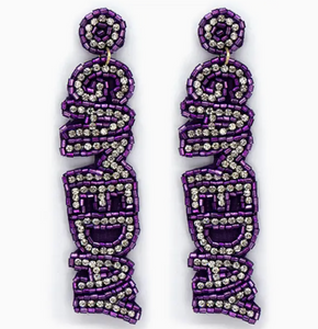 Purple White Game Day Earring