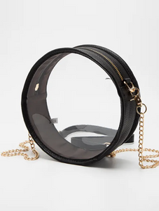 Solid Color Trim Clear Round Crossbody Bag Black