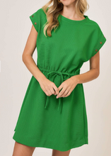 Load image into Gallery viewer, Green Ribbed Knit Drawstring Dress

