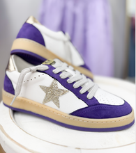 Load image into Gallery viewer, Purple and White Star Studded Sneakers

