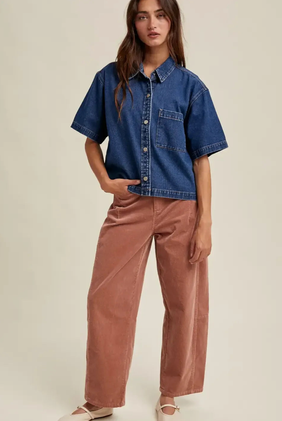 Boxy Denim Button Up Shirt